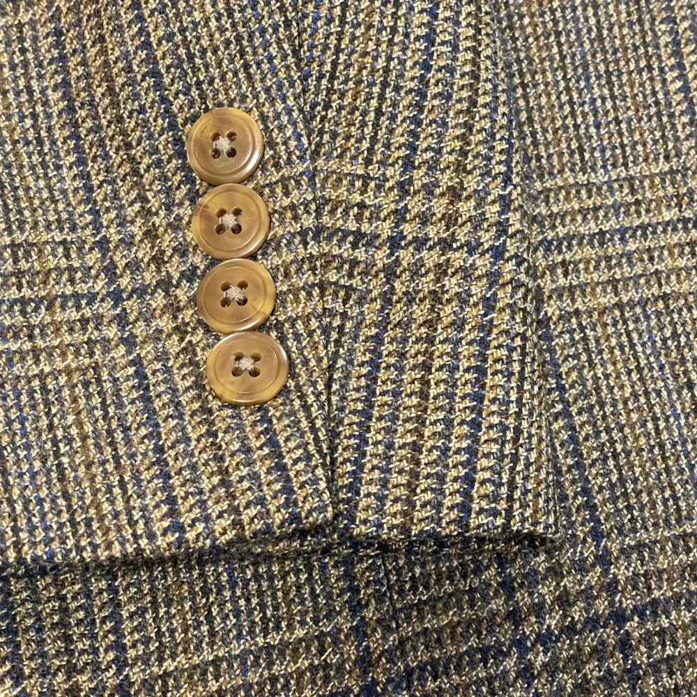 Chaps Ralph Lauren Mens 46R Wool Blazer Glen Plaid Sport Coat Brown Vintage 90s